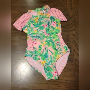 ⭐️SOLD⭐️ Art Class Girls Floral print crochet one piece rash guard swimsuit